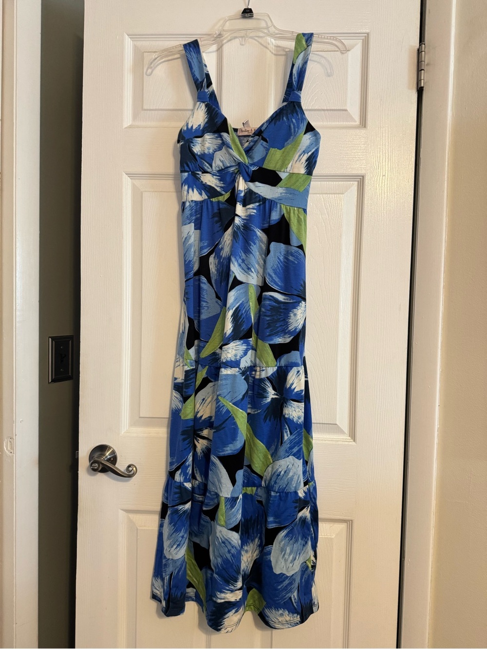 Blue & Green Floral V-Neck Maxi Dress
